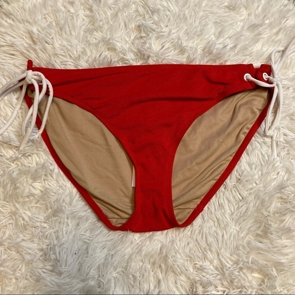 Cacique Red Textured String Bikini Bottom